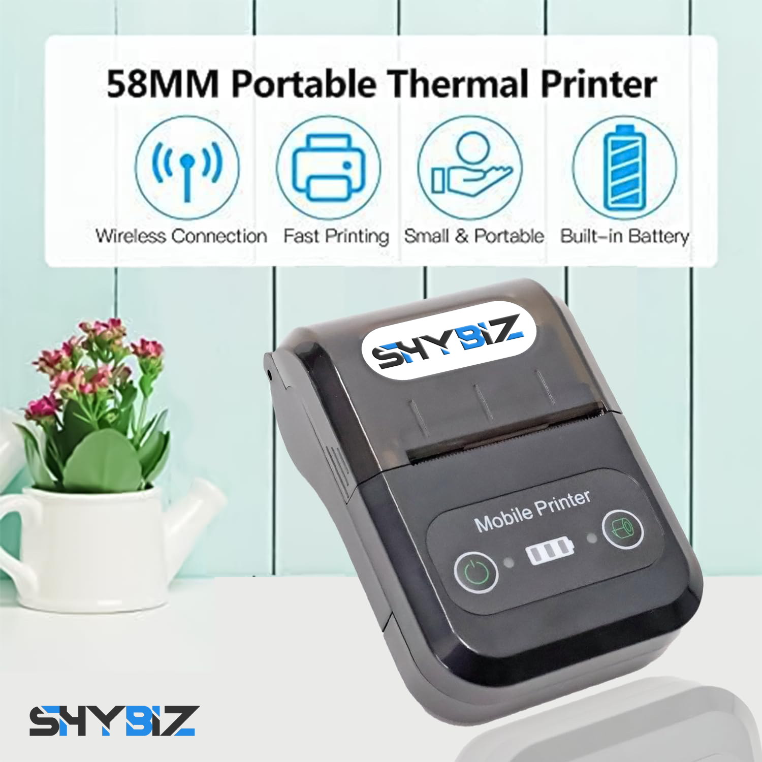 ShyBiz 58mm Mini Portable Inkless Thermal Printer