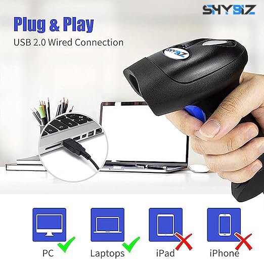 ShyBiz 1D Barcode Scanner USB(Wired) Laser Barcode Scanner